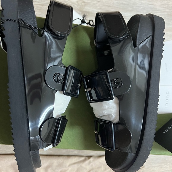 GUCCI Rubber Mini Double G Womens Dad Sandals size 36 in Black. - Picture 2 of 8